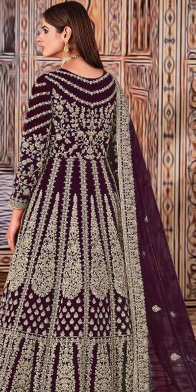Super Wine Butterfly Net Sequins Work Salwar Suit