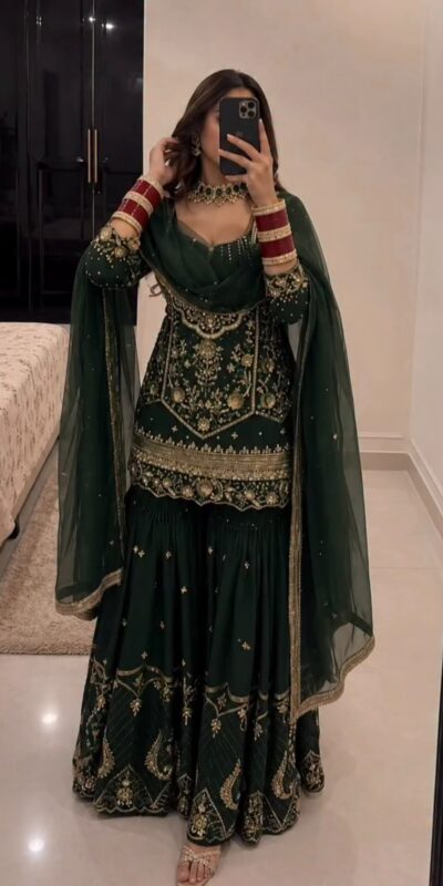 Trendy Green Faux Georgette Sequence Work Salwar Suit