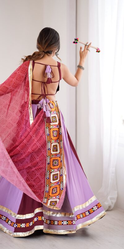 Trendy Maroon Rayon Gamthi Work Lehenga Choli