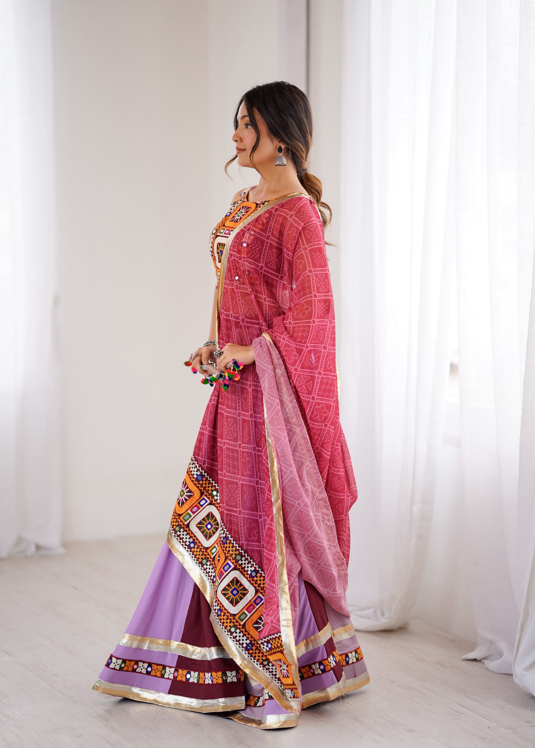 Trendy Maroon Rayon Gamthi Work Lehenga Choli