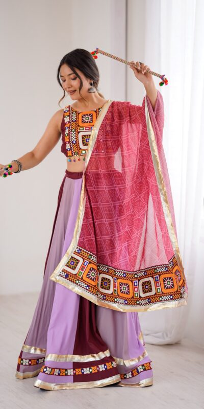 Trendy Maroon Rayon Gamthi Work Lehenga Choli