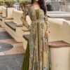 Trendy Mehendi Printed Crepe Embroidery Work Shrug Suit