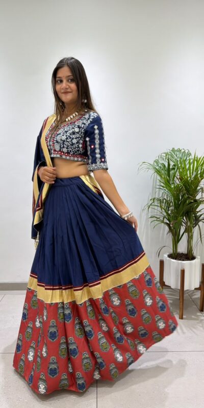 Trendy Navy Blue Rayon Embroider Work Lehenga Choli