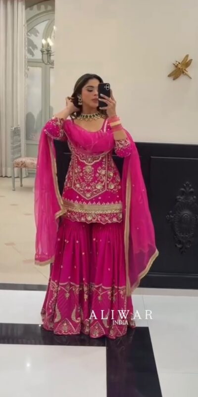 Trendy Pink Faux Georgette Sequence Work Salwar Suit