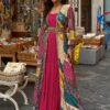 Trendy Pink Printed Crepe Embroidery Work Shrug Suit