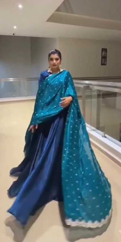 Unique Blue Fandy Crush Silk Sequins Work Salwar Suit