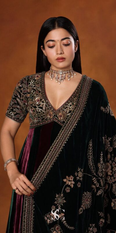 Unique Maroon 9000 Velvet Sequence Work Gown
