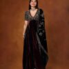 Unique Maroon 9000 Velvet Sequence Work Gown