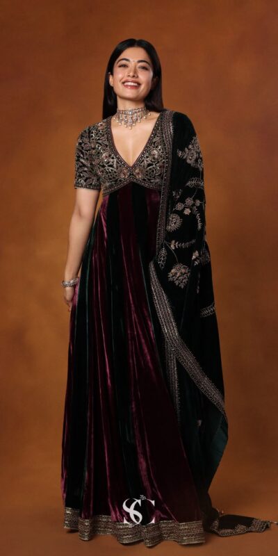 Unique Maroon 9000 Velvet Sequence Work Gown