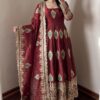 Unique Maroon Fendy Silk Threads Work Gown