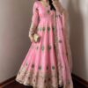 Unique Pink Fendy Silk Threads Work Gown