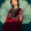 Fantastic Red Chinon Embroidery Lace Work Gown