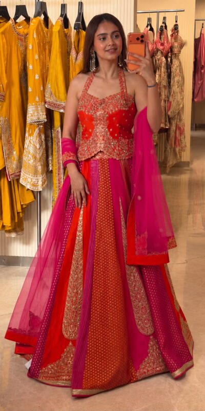 BB 85 Orange Shiny Chinon Silk Sequence Work Lehenga Choli Perfect for Wedding, Party, Ganesh Chaturthi, Baby Shower, Makar Affordable Price ₹2999. /- | Lehenga, Bollywood Lehenga, Creative Lehenga, Designer Lehenga, Embroidered Lehenga, Party Wear Lehenga