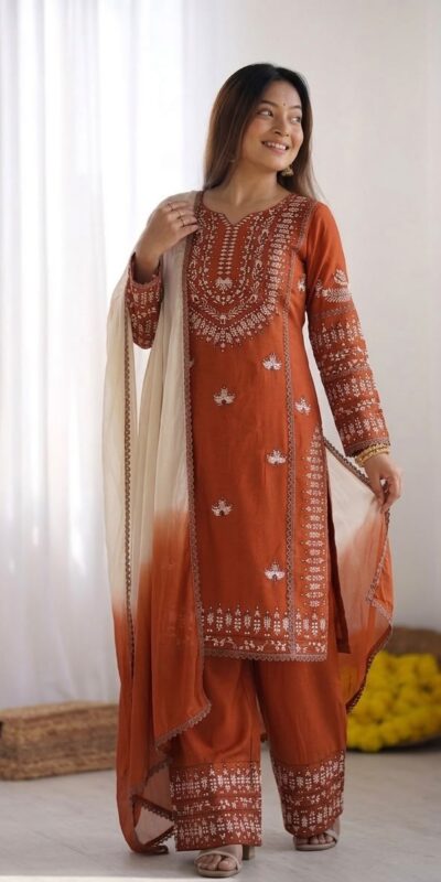 NSR 888 Rust Rayon Salwar Suit with Embroidery Work & Thread Embroidery. Best Price ₹2199. Delivery 4-6 Working Days. Shop now. | Jump Suits, Salwar suit, Casual Suits, Creative suits, Designer Suits, Palazzo Suits, Party Wear Suits, Patiala Suits, Straight Suits