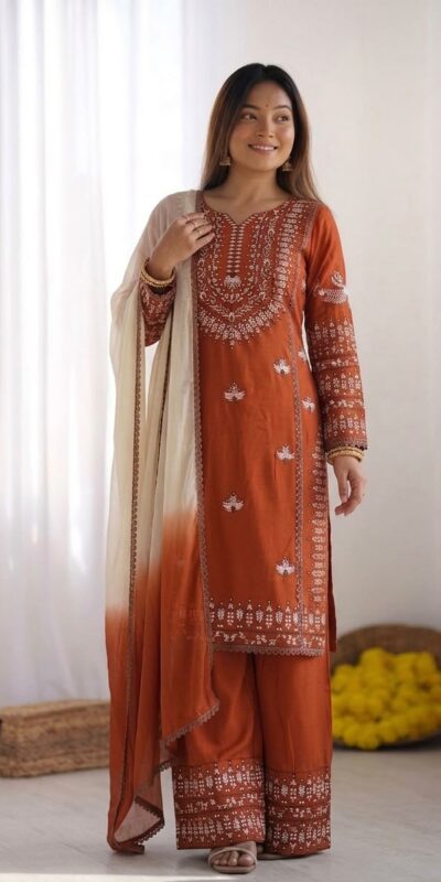 NSR 888 Rust Rayon Salwar Suit with Embroidery Work & Thread Embroidery. Best Price ₹2199. Delivery 4-6 Working Days. Shop now. | Jump Suits, Salwar suit, Casual Suits, Creative suits, Designer Suits, Palazzo Suits, Party Wear Suits, Patiala Suits, Straight Suits