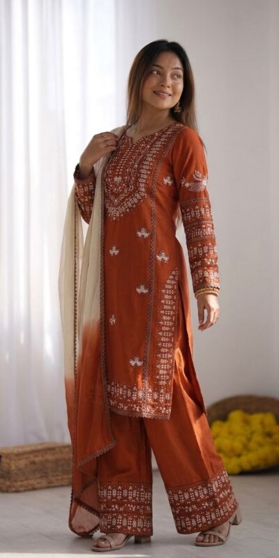 NSR 888 Rust Rayon Salwar Suit with Embroidery Work & Thread Embroidery. Best Price ₹2199. Delivery 4-6 Working Days. Shop now. | Jump Suits, Salwar suit, Casual Suits, Creative suits, Designer Suits, Palazzo Suits, Party Wear Suits, Patiala Suits, Straight Suits