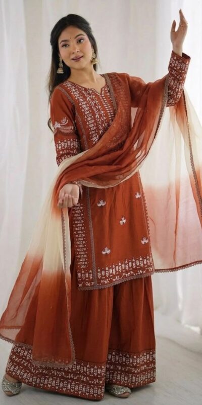 NSR 888 Rust Rayon Salwar Suit with Embroidery Work & Thread Embroidery. Best Price ₹2199. Delivery 4-6 Working Days. Shop now. | Jump Suits, Salwar suit, Casual Suits, Creative suits, Designer Suits, Palazzo Suits, Party Wear Suits, Patiala Suits, Straight Suits
