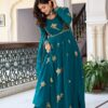 SP 30 Teal Faux Georgette Gown with Mirror Work & Embroidery Work. Get it for ₹1799. Delivery 4-6 Working Days. Online Shop now. | Gowns, Bollywood Gowns, Creative Gowns, Designer Gowns, Embroidered Gowns, Party Wear Gowns