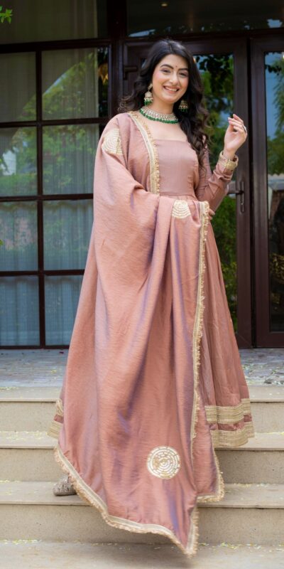 ND 5078 Brown Vichitra Salwar Suit with Sequins Work & Embroidery Work. Available at ₹2449 only. Delivery 4-6 Working Days. Shop now. | Anarkali Suits, Bollywood Anarkali, Creative-Anarkali, Designer Anarkali, Embroidered Anarkali, Party Wear Anarkali, Salwar suit