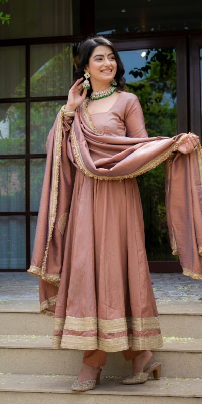 ND 5078 Brown Vichitra Salwar Suit with Sequins Work & Embroidery Work. Available at ₹2449 only. Delivery 4-6 Working Days. Shop now. | Anarkali Suits, Bollywood Anarkali, Creative-Anarkali, Designer Anarkali, Embroidered Anarkali, Party Wear Anarkali, Salwar suit