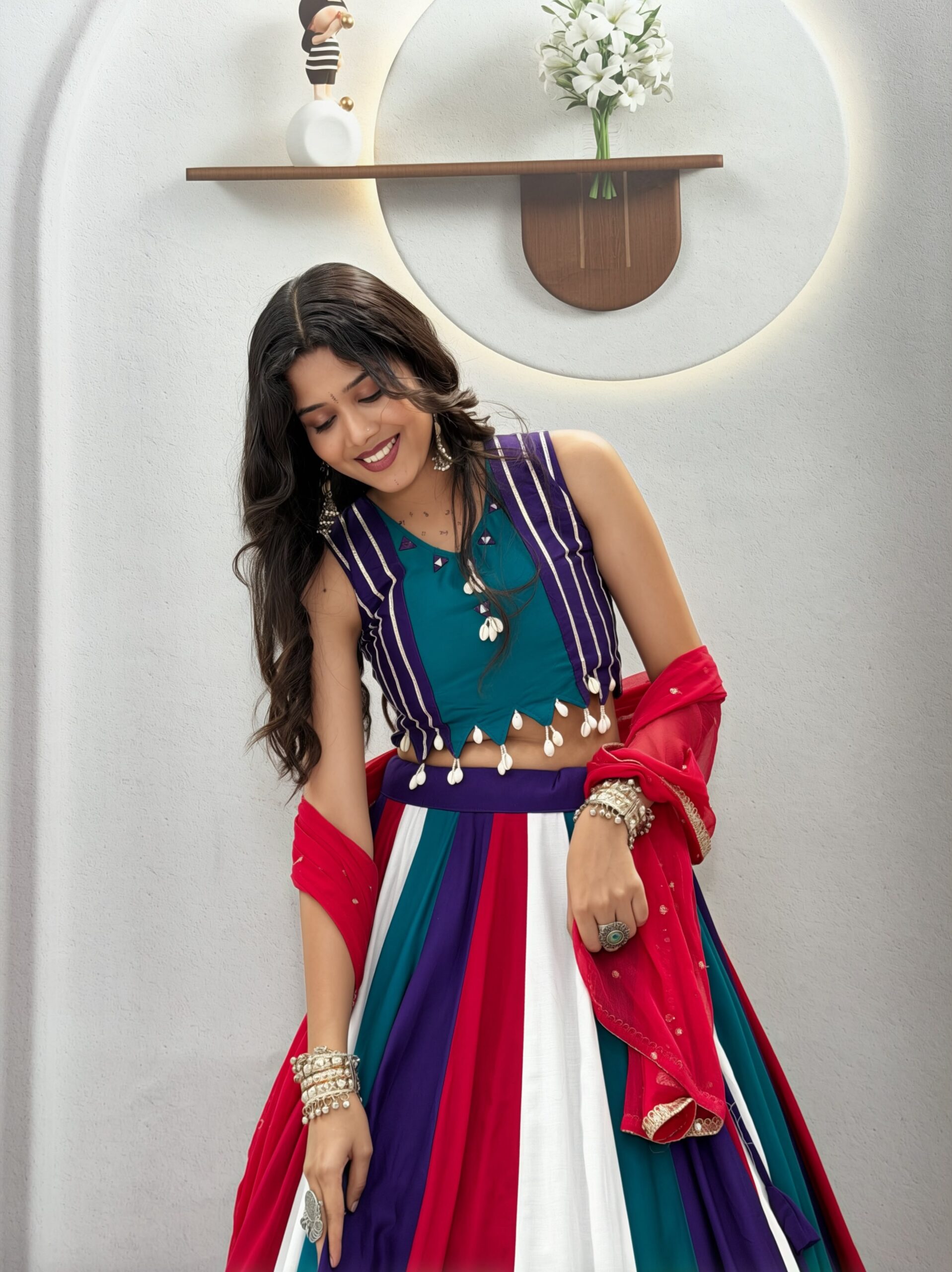Ram 186 Multi in Pure Cotton Mirror Work & Gamthi Work Lehenga Choli . Exclusive Offer ₹3149. Delivery 4-6 Working Days. Shop now. | Lehenga, Bollywood Lehenga, Creative Lehenga, Designer Lehenga, Embroidered Lehenga, Party Wear Lehenga