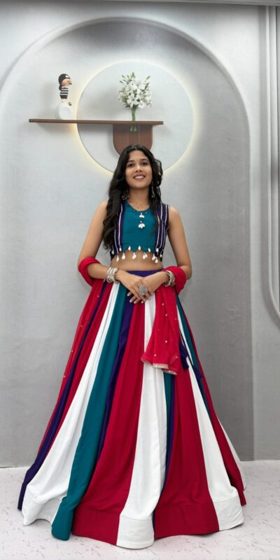 Ram 186 Multi in Pure Cotton Mirror Work & Gamthi Work Lehenga Choli . Exclusive Offer ₹3149. Delivery 4-6 Working Days. Shop now. | Lehenga, Bollywood Lehenga, Creative Lehenga, Designer Lehenga, Embroidered Lehenga, Party Wear Lehenga
