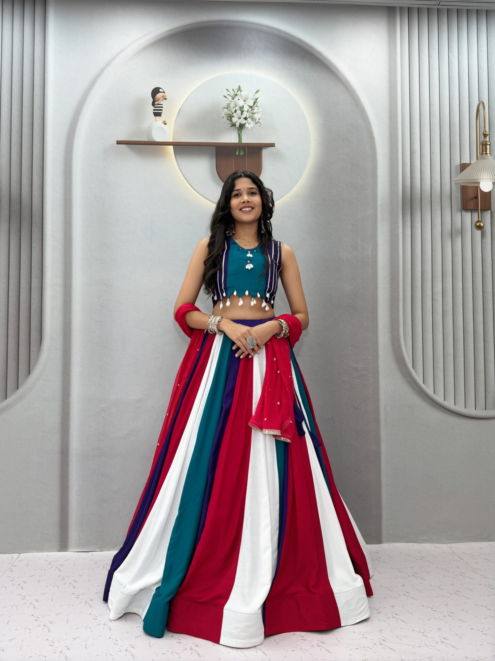Ram 186 Multi in Pure Cotton Mirror Work & Gamthi Work Lehenga Choli . Exclusive Offer ₹3149. Delivery 4-6 Working Days. Shop now. | Lehenga, Bollywood Lehenga, Creative Lehenga, Designer Lehenga, Embroidered Lehenga, Party Wear Lehenga