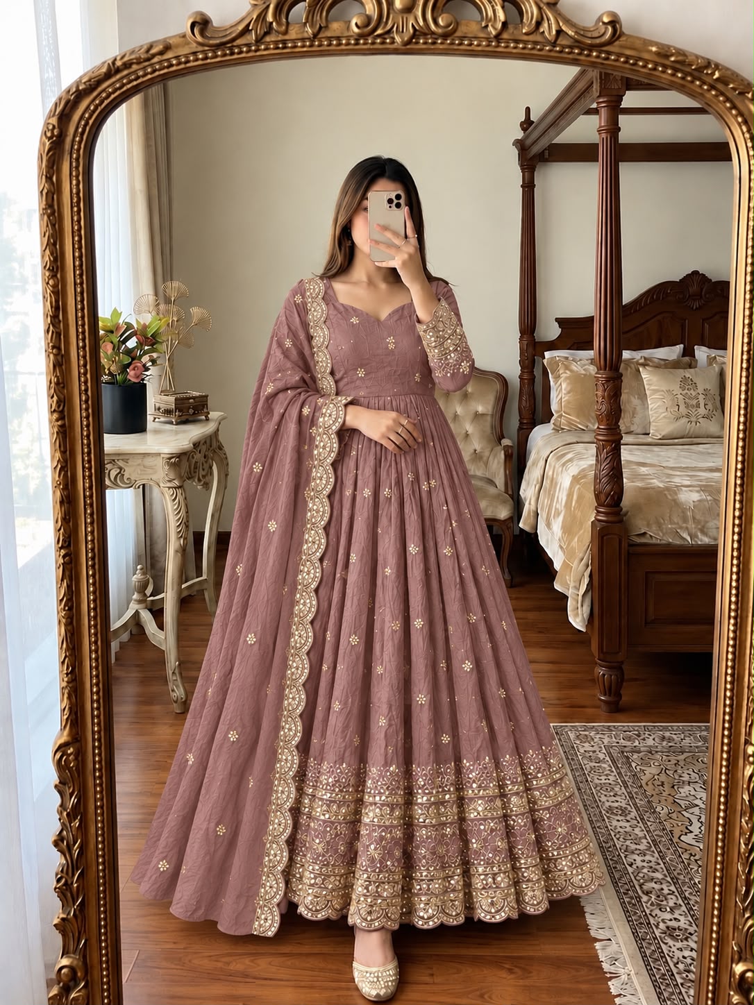 JF 059 Onion Fendy Silk Gown with Embroidery Work & Sequins Work. Special Price ₹2799. Delivery 4-6 Working Days. Shop now. | Gowns, Bollywood Gowns, Creative Gowns, Designer Gowns, Embroidered Gowns, Party Wear Gowns