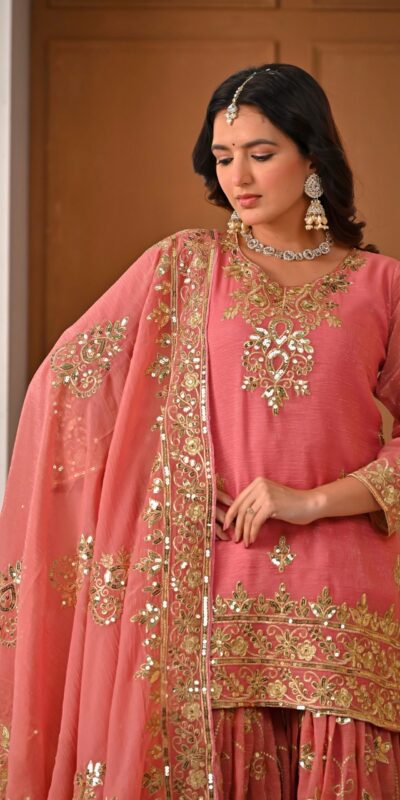 ND 5060 Peach Crunchy Silk Salwar Suit with Embroidery Work. Wedding, Party, Festive, Events Best Price ₹2999. Delivery 4-6 Working Days. Shop now. | Jump Suits, Salwar suit, Casual Suits, Creative suits, Designer Suits, Palazzo Suits, Party Wear Suits, Patiala Suits, Straight Suits