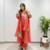 Fancy Peach Mul Chanderi Embroidery Work Salwar Suit