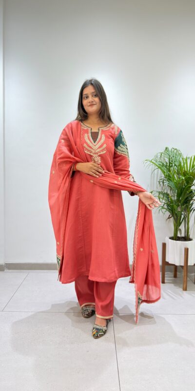 BE 509 Peach Mul Chanderi Salwar Suit with Embroidery Work & Sequins Work. Festive Deal ₹2399. Delivery 4-6 Working Days. Shop nowp | Jump Suits, Salwar suit, Casual Suits, Creative suits, Designer Suits, Palazzo Suits, Party Wear Suits, Patiala Suits, Straight Suits