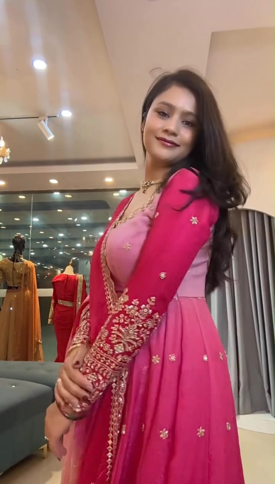 SR 1725 Pink Faux Georgette Gown with Mirror Work & Embroidery Work. Get it for ₹2449. Delivery 4-6 Working Days. Online Shop now. | Gowns, Bollywood Gowns, Creative Gowns, Designer Gowns, Embroidered Gowns, Party Wear Gowns