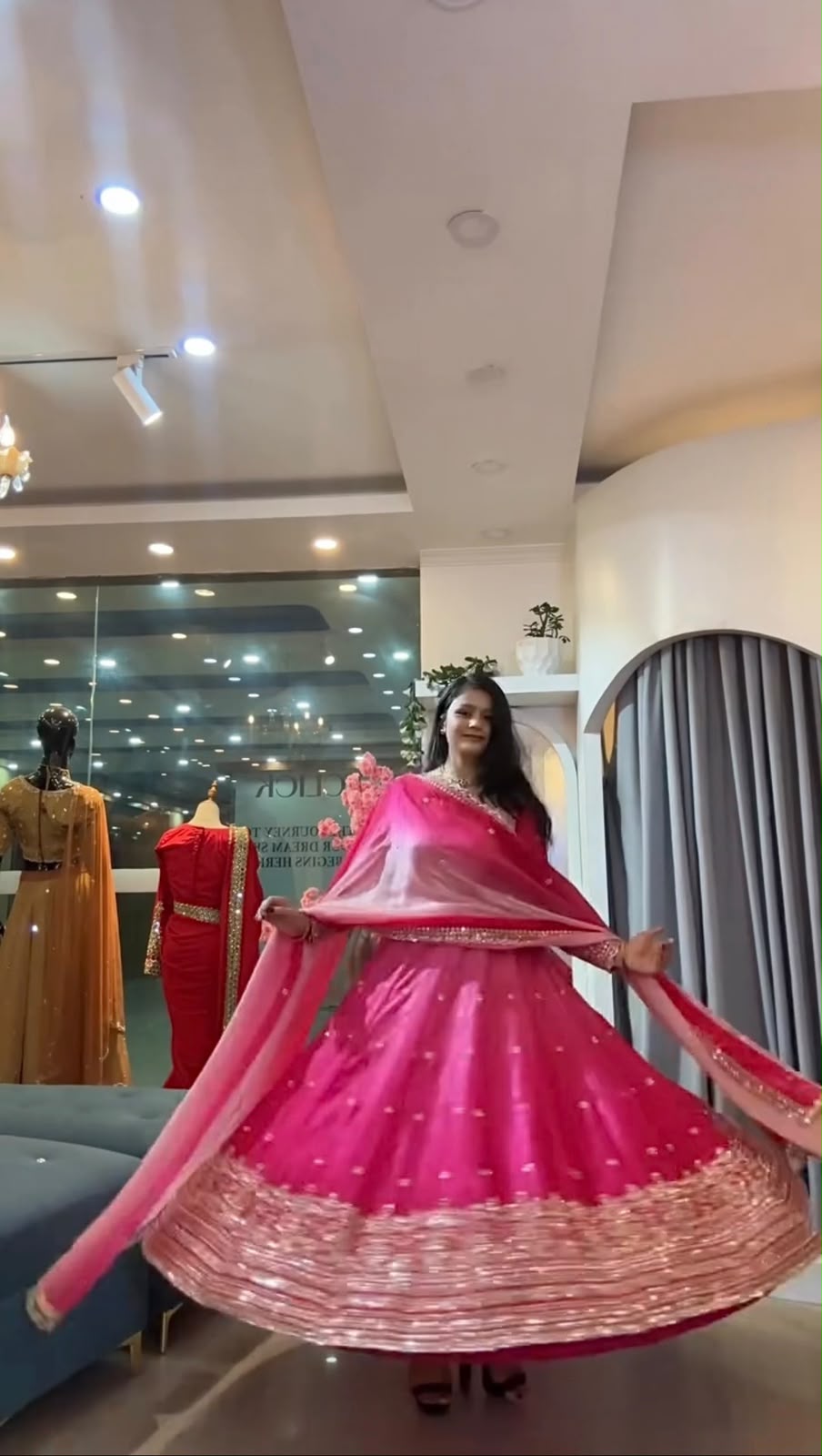 SR 1725 Pink Faux Georgette Gown with Mirror Work & Embroidery Work. Get it for ₹2449. Delivery 4-6 Working Days. Online Shop now. | Gowns, Bollywood Gowns, Creative Gowns, Designer Gowns, Embroidered Gowns, Party Wear Gowns