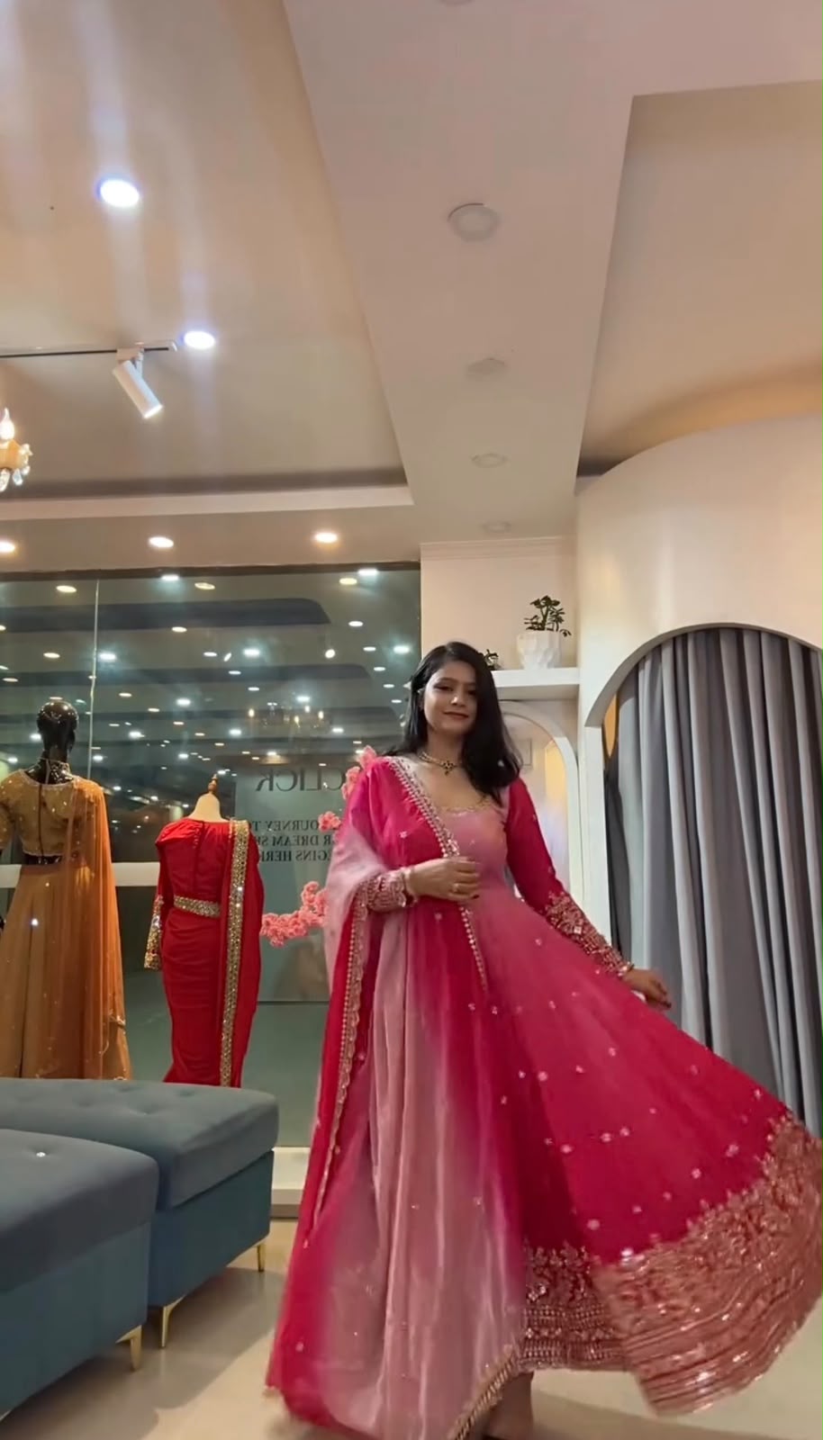 SR 1725 Pink Faux Georgette Gown with Mirror Work & Embroidery Work. Get it for ₹2449. Delivery 4-6 Working Days. Online Shop now. | Gowns, Bollywood Gowns, Creative Gowns, Designer Gowns, Embroidered Gowns, Party Wear Gowns