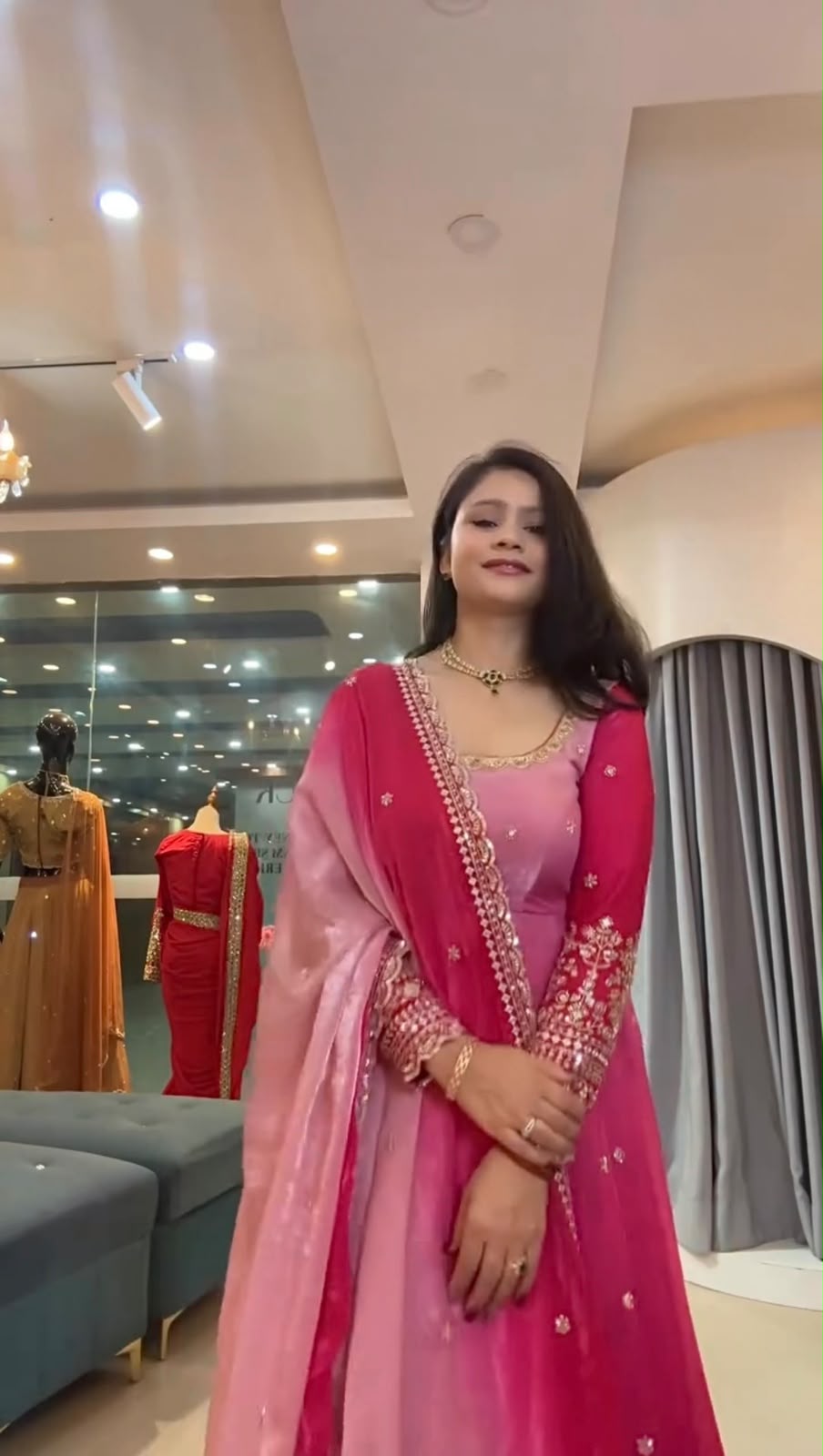 SR 1725 Pink Faux Georgette Gown with Mirror Work & Embroidery Work. Get it for ₹2449. Delivery 4-6 Working Days. Online Shop now. | Gowns, Bollywood Gowns, Creative Gowns, Designer Gowns, Embroidered Gowns, Party Wear Gowns