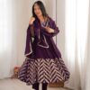 JF 050 Purple Embroidery Work & Sequins Work Salwar Suit in Peach Crunchy Silk. Festive Deal ₹2099. Delivery 4-6 Working Days. Shop now. | Anarkali Suits, Bollywood Anarkali, Creative-Anarkali, Designer Anarkali, Embroidered Anarkali, Party Wear Anarkali
