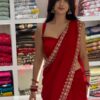 Fancy Red Faux Georgette Thread Work Saree