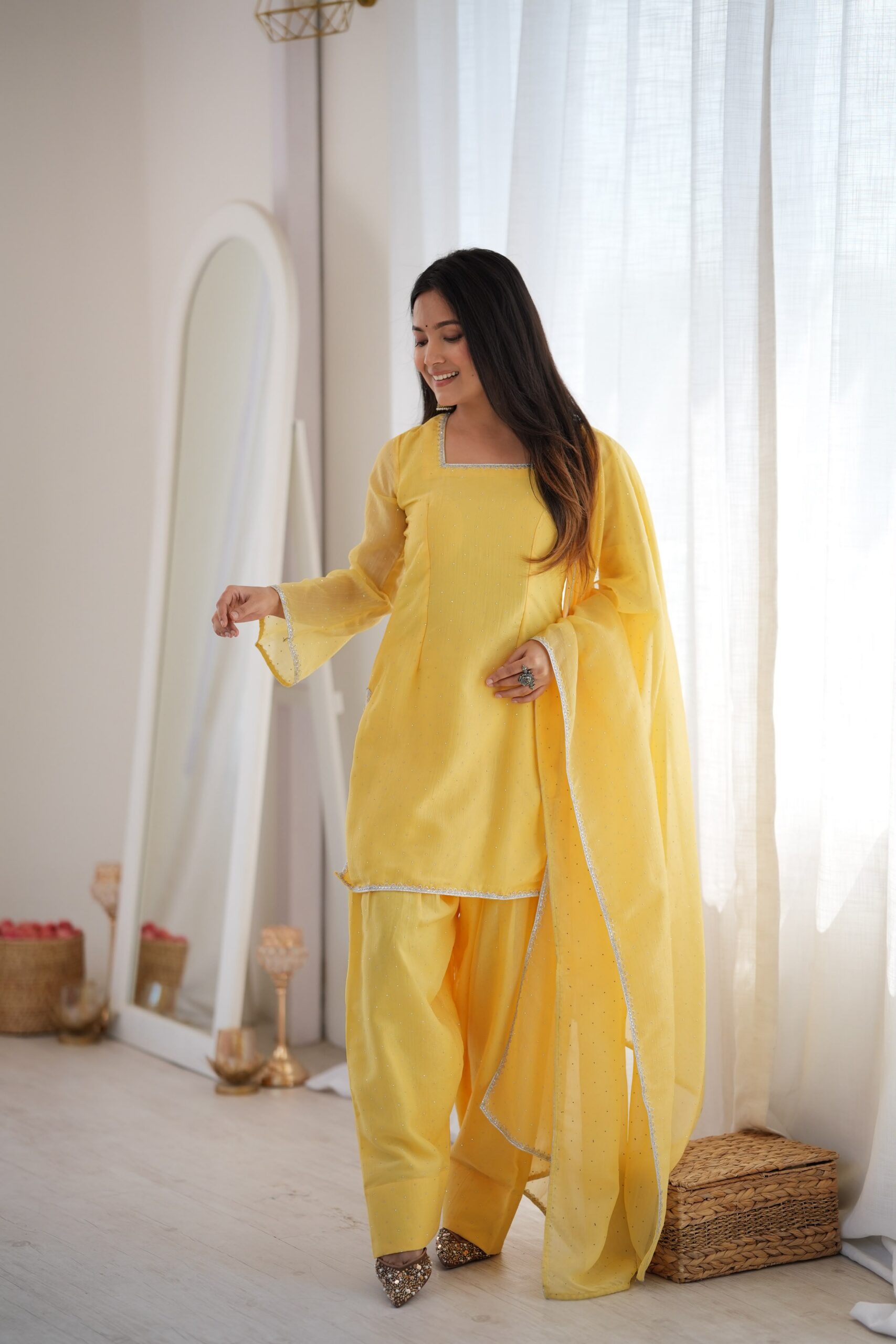 KB 297 Yellow Crunchy Silk Salwar Suit with Embroidery Work. Wedding, Party, Festive, Events Best Price ₹2029. Delivery 4-6 Working Days. Shop now. | Jump Suits, Salwar suit, Casual Suits, Creative suits, Designer Suits, Palazzo Suits, Party Wear Suits, Patiala Suits, Straight Suits