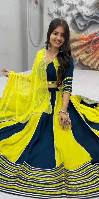 PC 589 Yellow in Pure Cotton Mirror Work & Gamthi Work Lehenga Choli . Exclusive Offer ₹2199. Delivery 4-6 Working Days. Shop now. | Lehenga, Bollywood Lehenga, Creative Lehenga, Designer Lehenga, Embroidered Lehenga, Party Wear Lehenga