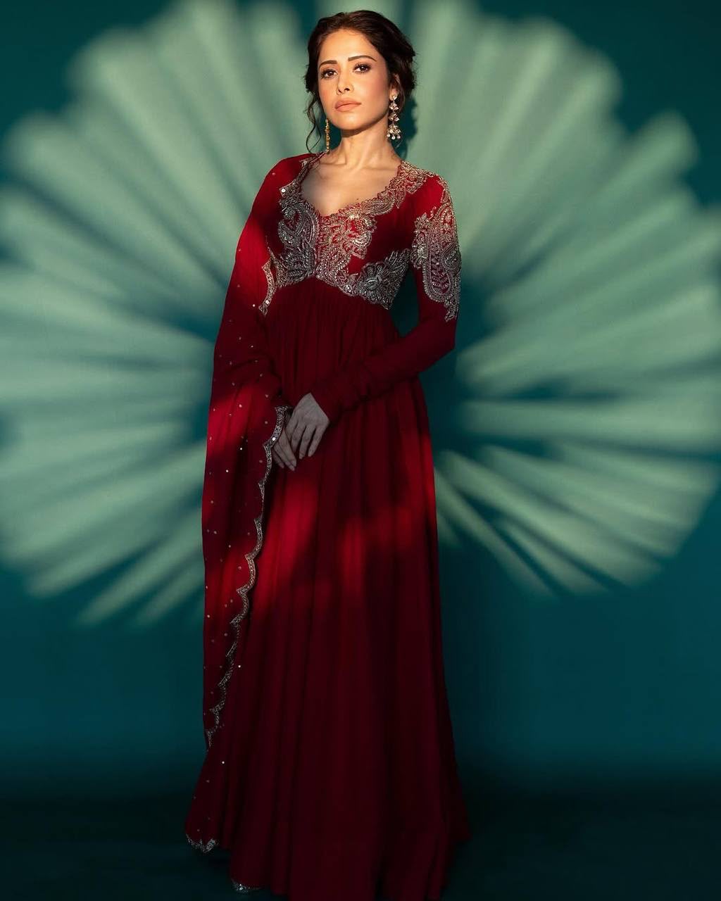ST 1109 Red Chinon Gown. Perfect for Wedding, Party, Mehendi, Eid, Housewarming – Best Price ₹2149. Delivery 4-6 Working Days. Shop now. | Gowns, Bollywood Gowns, Creative Gowns, Designer Gowns, Embroidered Gowns, Party Wear Gowns