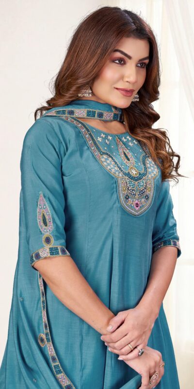 DIVA 171 Blue Mal Chanderi Salwar Suit Perfect for Wedding, Party, Baisakhi, Housewarming, Sangeet – Introductory Price ₹2449. Delivery 4-6 Working D | Jump Suits, Salwar suit, Casual Suits, Creative suits, Designer Suits, Palazzo Suits, Party Wear Suits, Patiala Suits, Straight Suits