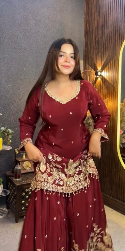 VLM 355 Maroon Chinon Silk Salwar Suit with Embroidery Work & Sequins Work. Get it for ₹2399. Delivery 4-6 Working Days. Shop now. | Jump Suits, Salwar suit, Casual Suits, Creative suits, Designer Suits, Palazzo Suits, Party Wear Suits, Patiala Suits, Straight Suits