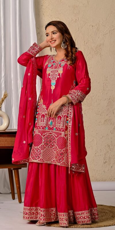 ND 5047 Red Chinon Silk Salwar Suit with Embroidery Work & Sequins Work. Get it for ₹2399. Delivery 4-6 Working Days. Shop now. | Jump Suits, Salwar suit, Casual Suits, Creative suits, Designer Suits, Palazzo Suits, Party Wear Suits, Patiala Suits, Straight Suits