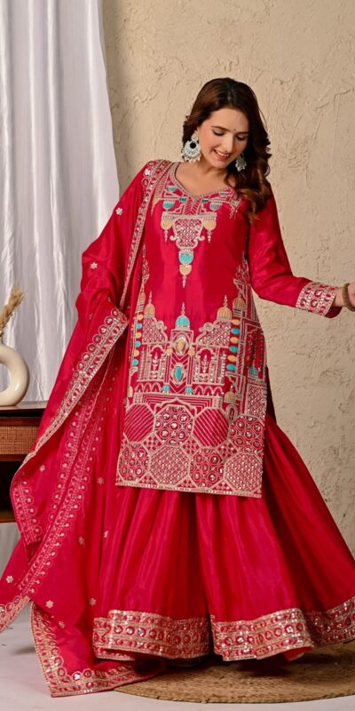 ND 5047 Red Chinon Silk Salwar Suit with Embroidery Work & Sequins Work. Get it for ₹2399. Delivery 4-6 Working Days. Shop now. | Jump Suits, Salwar suit, Casual Suits, Creative suits, Designer Suits, Palazzo Suits, Party Wear Suits, Patiala Suits, Straight Suits