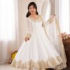 SR 1723 White Doremon Crush Gown with Lace Work & Mirror Work. Exclusive Offer ₹2449. Delivery 4-6 Working Days. Shop now. | Gowns, Bollywood Gowns, Creative Gowns, Designer Gowns, Embroidered Gowns, Party Wear Gowns