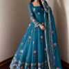 SR 1724 Blue Faux Georgette Gown with Mirror Work & Embroidery Work. Get it for ₹2799. Delivery 4-6 Working Days. Online Shop now. | Gowns, Bollywood Gowns, Creative Gowns, Designer Gowns, Embroidered Gowns, Party Wear Gowns