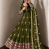SR 1724 Mehendi Faux Georgette Gown with Mirror Work & Embroidery Work. Get it for ₹2799. Delivery 4-6 Working Days. Online Shop now. | Gowns, Bollywood Gowns, Creative Gowns, Designer Gowns, Embroidered Gowns, Party Wear Gowns