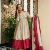 AD 249 Off White Roman Silk Gown with Mirror Work & Embroidery Work. Special Price ₹2999. Delivery 4-6 Working Days. Shop now. | Gowns, Bollywood Gowns, Creative Gowns, Designer Gowns, Embroidered Gowns, Party Wear Gowns