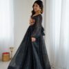 Magical Black Georgette Digital Print Work Gown