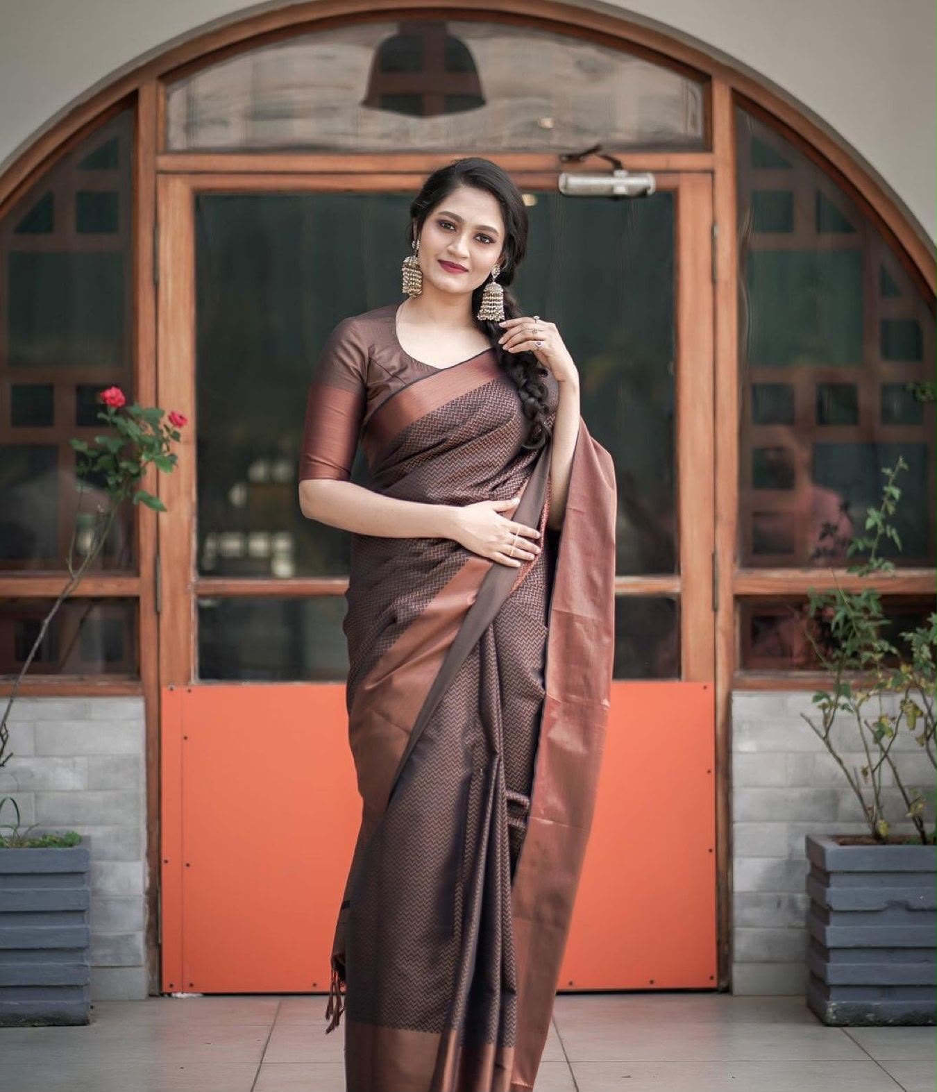 KP 3094 Brown Soft Lichi Jacquard Work Saree for Wedding, Party, Cultural Events, Traditional Day, Pooja . Grab it for ₹1549. Delivery 4-6 Working Day | Sarees, Bollywood Sarees, Creative Sarees, Designer Sarees, Embroidered Sarees, Ethnic Saree, Modern Digital sarees, Party Wear Sarees